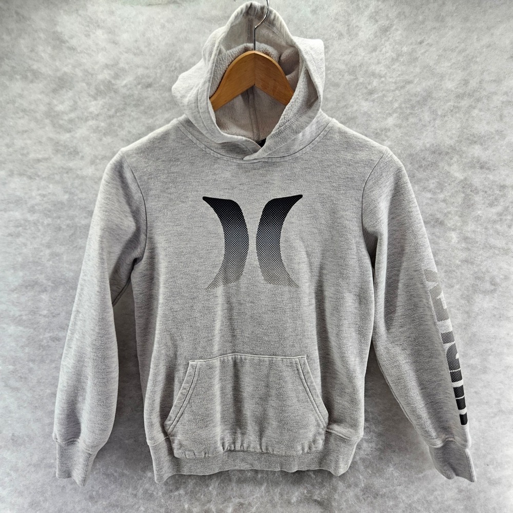 Kids Hurley‎ Light Gray Hoodie Sweatshirt Pullover Logo Sleeve Medium